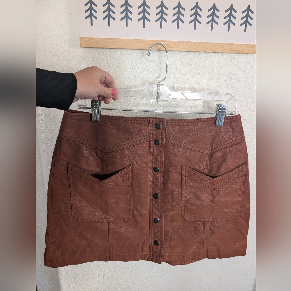 Free People Pleather Mini Skort with Snap Detail